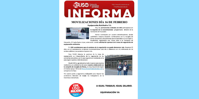 Movilizaciones del 16 de febrero: ¡Equiparación Retributiva YA!