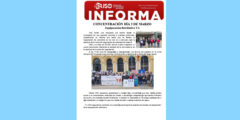 ¡Equiparación retributiva ya! Nueva Concentración de la Enseñanza Concertada en Asturias